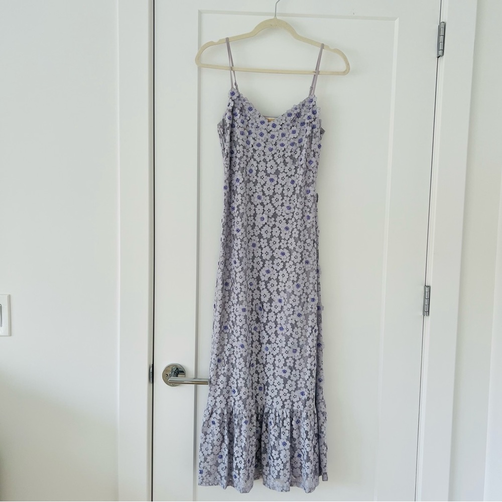 Michael Kors lavender flower appliqué ruffle midi dress